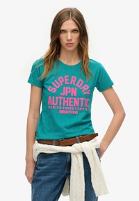 Superdry & Co PUFF - Print T-shirt - ocean green marl