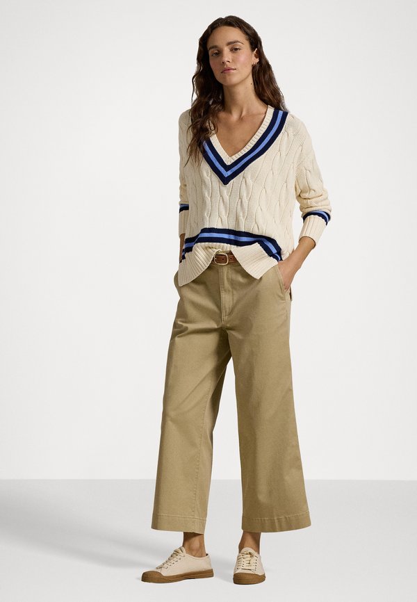 TWILL WIDE LEG CROPPED PANT - Trousers - khaki3