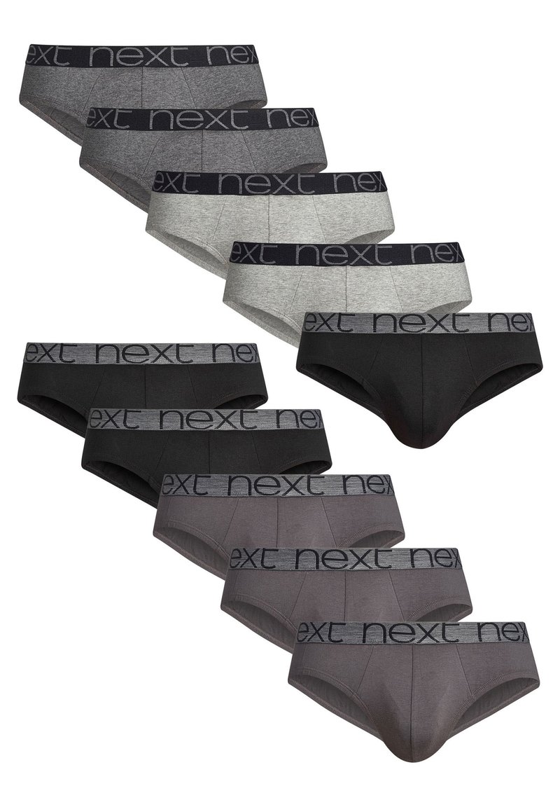 Paquete de calzoncillos para hombres en gris, negro y gris oscuro. Mezcla de algodón con cinturas elásticas que presentan el logotipo "next". Diseño básico, sin patrones.