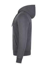 Sweat à capuche gris avec une fermeture éclair sur toute la longueur, une capuche avec cordon de serrage et une poche kangourou. Confectionné dans un tissu doux avec une texture lisse et un marquage minimaliste.