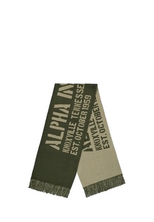 Green and beige scarf with fringed ends, featuring text "Alpha Xi," "Knoxville Tennessee," and "Est. October 1959" in contrasting colors.