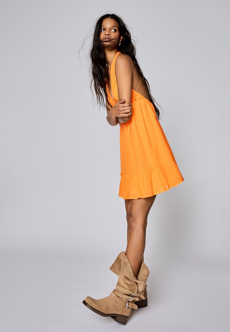 orange dress bershka Bershka long strapless ruffled dress , Size xs worn