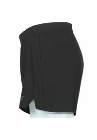 Sorte atletikshorts med indvendigt hvidt kompressionslag og perforeret sidelomme, elastisk taljebånd og lille reflekterende logodetalje.