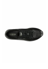Sneaker in pelle nera con punta rotonda, texture liscia, design classico con lace-up e marchio "wojas comfort" sulla soletta.
