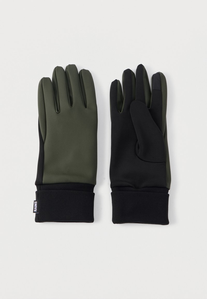 Gants imperméables avec dessus vert et paume noire. Ils présentent une prise en main texturée et un poignet noir côtelé pour plus de confort et de chaleur.