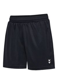 Svarta idrottsshorts i lättviktsmaterial. Har en elastisk midja och en diskret vit logotypdetalj på vänster sida.