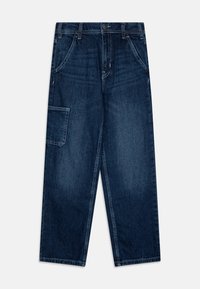 Mørkeblå denimbukser med løs passform, med lommer foran og en sidelomme. Straight leg design med subtile sømdetaljer.