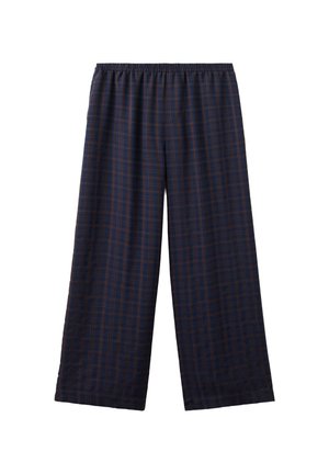 Pantalones de pierna ancha de cuadros azul marino con cintura elástica, ajuste holgado y corte hasta el tobillo.