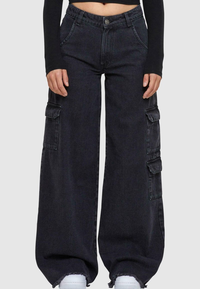 Urban Classics - MID WAIST  - Džínsy voľného strihu - black charcoal washed, Zväčšiť