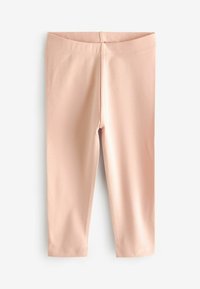 Helle, rosa Leggings aus weichem, dehnbaren Stoff. Mit einem elastischen Bund und cropped Länge, ohne Muster und mit sauberen Nähten.