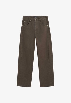 Brune viddebenede jeans i bomuld med fem lommer, knaplukning og diskrete syningsdetaljer på sømmene.