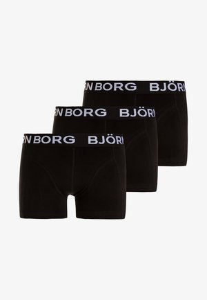 Čierne bavlnené boxerky v balení po troch, s bielym elastickým pásom a logom "BJÖRN BORG". Hladká textúra a priliehavý strih.