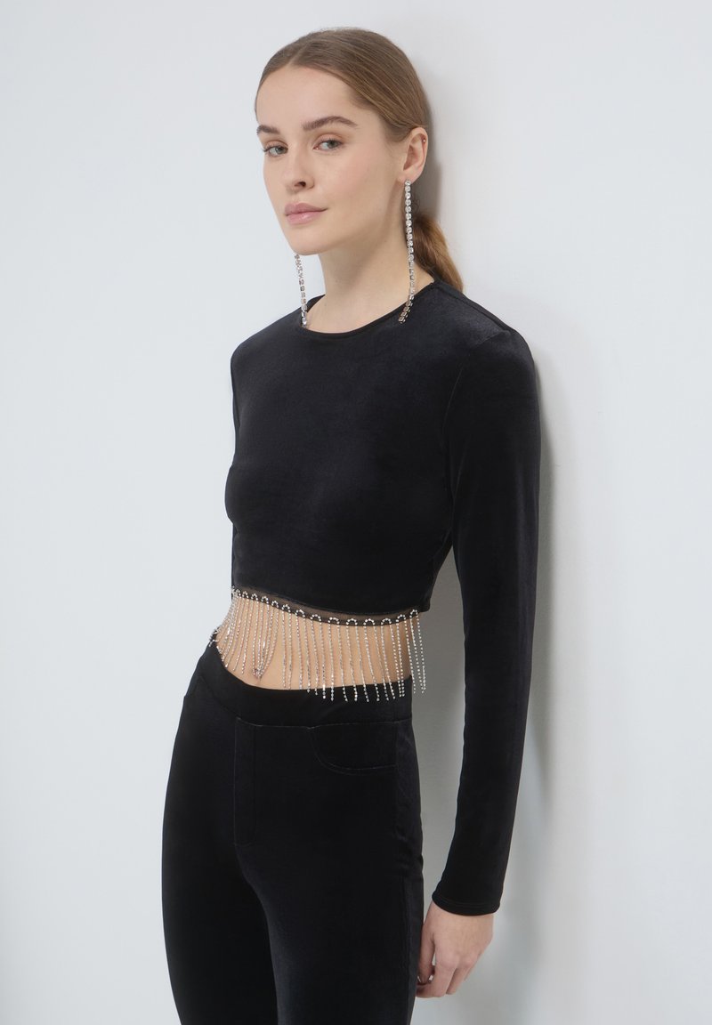 Calliope CROP FRANGIA STRASS - Maglietta a manica lunga - nero