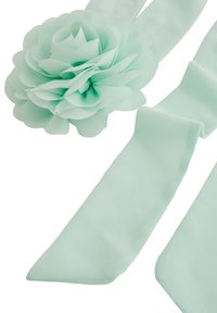 Myntgrön band med ett lager av blomapplikation, med mjuk textur och slät yta, lämplig för accessoarer eller dekorationer.