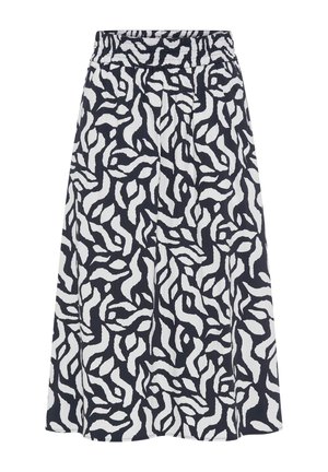 Schwarz-weißer abstrakter Zebra-Muster Rock in knielanger Länge mit elastischem Bund.