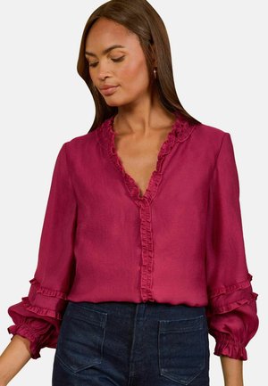Love & Roses, REGULAR FIT - RUFFLE NOTCH NECK 3/4 SLEEVE BLOUSE  . - Blusa - raspberry pink