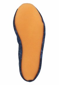 Einlagen mit einer weichen orangen Schaumstoffbasis und einem blauen gemusterten Stoffrand um die Kanten, entworfen für Komfort und Unterstützung.