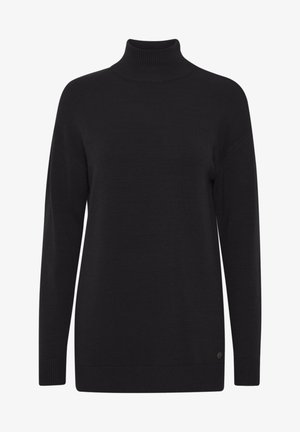 Juodas golfas, megztas tekstūra, laisvas siluetas, ilgomis rankovėmis, raukšlėtais rankogaliais ir apatine dalimi. Pasižymi mažo logotipo detale apačioje.