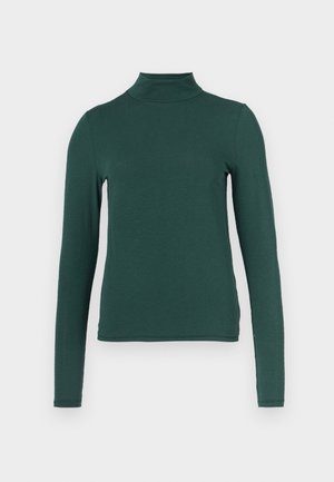 Zelený dlhý rukáv s rolákom vyrobený z mäkkého materiálu, s priliehavým strihom a minimalistickým dizajnom bez viditeľných vzorov alebo kovania.