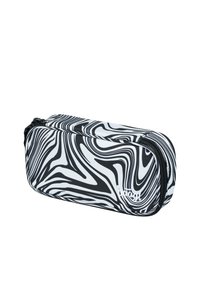 Pencil case na zip s černo-bílým vířícím vzorem. Vyrobeno z odolné tkaniny, s hladkým povrchem a brandingovým detailem.