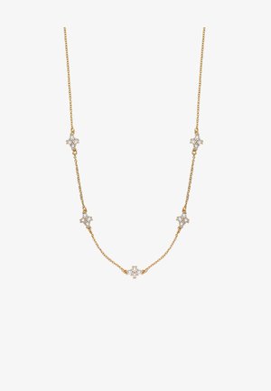 Gouden kettinghanger met vijf sterrenvormige diamantaccenten, verbonden door delicate schakels, met een gladde, verfijnde afwerking.