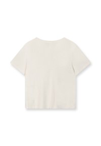 Crème korte mouwen t-shirt met een ronde halslijn en een losse fit. Zacht, gestructureerd materiaal biedt een comfortabel gevoel.