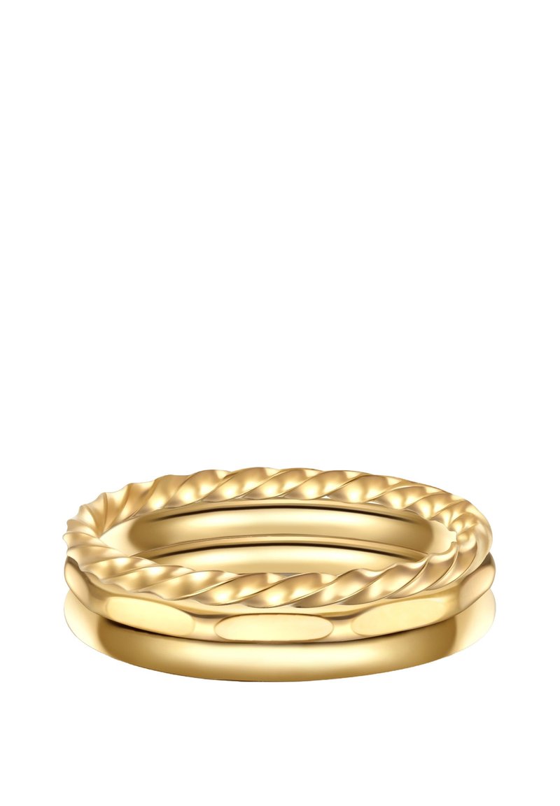 Guldpläterad ring med en vriden repdesign runt den yttre kanten, med en slät inre ring och en texturerad yta.