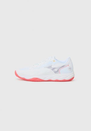WAVE ENFORCE COURT - Clay court tennis shoes - white/blue granite/calypso coral