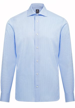 Blue and white checked long-sleeve shirt with a classic collar, button placket, and smooth fabric texture. Regular fit design.