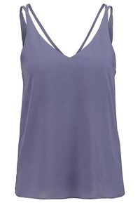 Camisole sans manches violet clair avec double fines bretelles et décolleté en V, présentée sur un fond blanc uni.