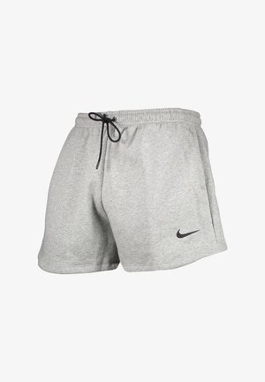 Grijze sportshorts van een zachte katoenmix, met een elastische tailleband en een trekkoord, en een klein zwart logo aan de zijkant.
