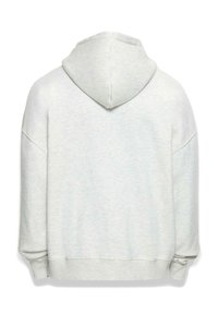 Lys grå pullover hoodie lavet af blødt materiale, med en stor hætte, dropped skuldre og ribbede manchetter og kant.