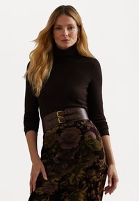 Lauren Ralph Lauren SILK BLEND ROLL NECK - Džemperis - circuit brown