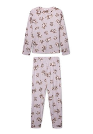 Set di pigiama in morbido tessuto rosa chiaro con stampa ripetuta di orsetti. Maglietta a maniche lunghe e pantaloni a lunghezza completa con vita elastica.
