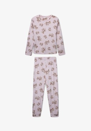 Set di pigiama in morbido tessuto rosa chiaro con stampa ripetuta di orsetti. Maglietta a maniche lunghe e pantaloni a lunghezza completa con vita elastica.