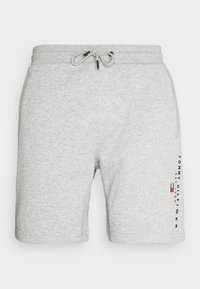 Světle šedé šortky s elastickým páskem a bočními kapsami, se svislým logem Tommy Hilfiger a vlajkou na pravé noze.