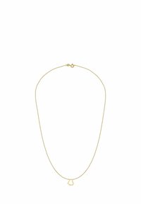 Collana placcata in oro con una sottile catena, pendente a forma di cuore e una piccola pietra decorativa. Design semplice, stile minimalista.