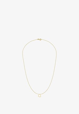 Guldplateret halskæde med en tynd kæde og en hjerteformet vedhæng med en lille accentsten. Simpelt design, minimalistisk stil.