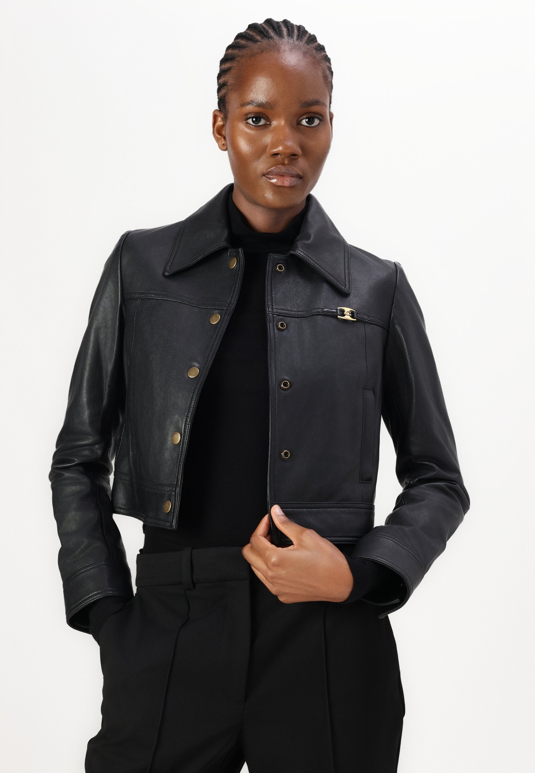 COACH SNAP FRONT SHRUNKEN JACKET - Leather jacket - black