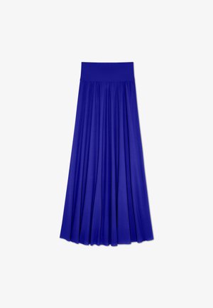 Koninklijk blauwe geplooide maxi rok met een brede, elastische tailleband. Gemaakt van zacht, lichtgewicht materiaal, met vloeiende draperingen.