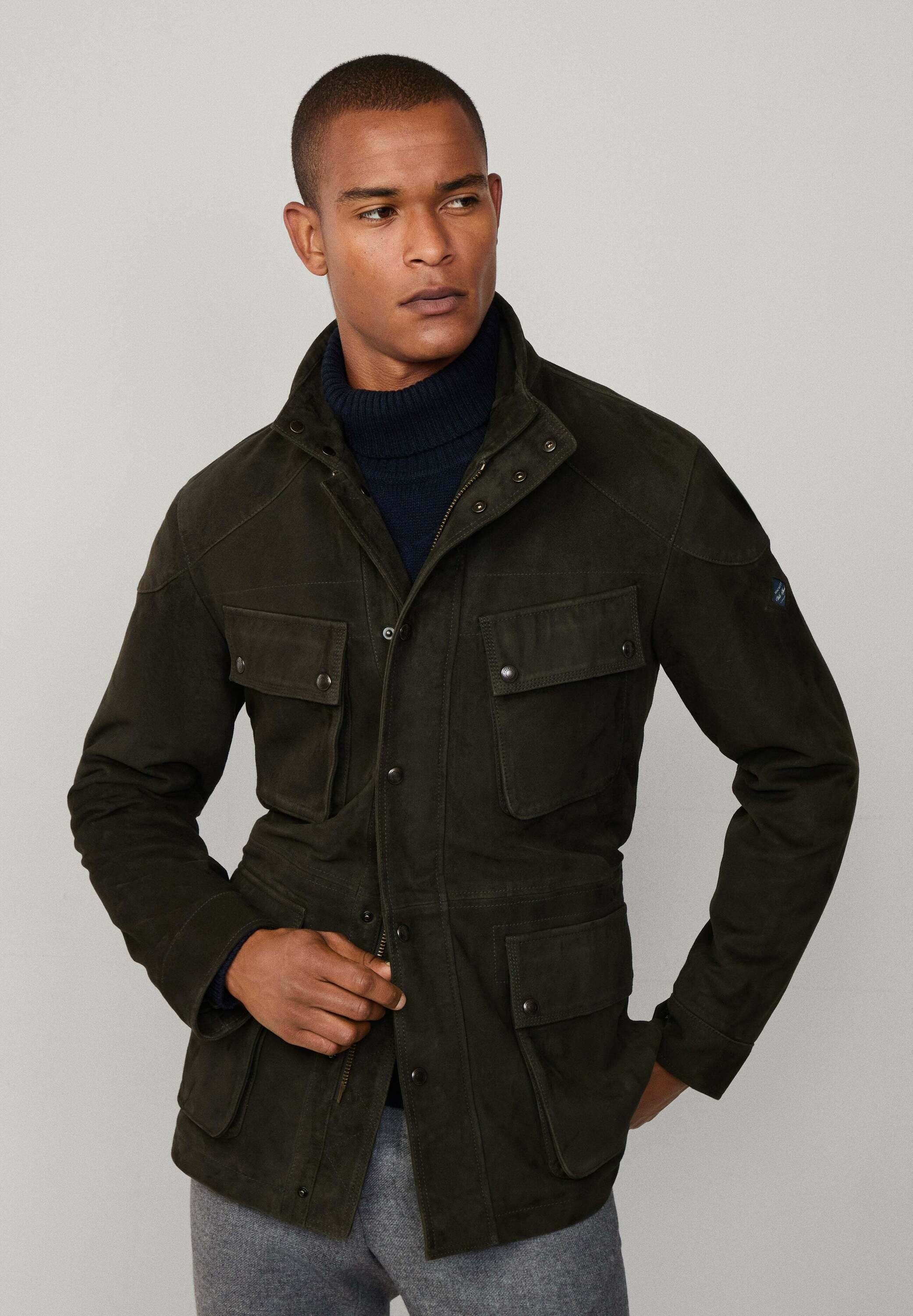 Hackett London Leather jacket - forest night green/dark green