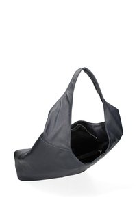 Leren schoudertas in donkergrijs, met een slouchy vorm en twee schouderbanden. Het interieur heeft een ritszak voor organisatie.