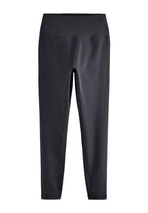 Colanți negri cu talie înaltă, cu finisaj neted și picioare lungi pe tot parcursul, afișați pe un fundal alb.