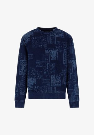Felpa blu navy con un motivo testurizzato e dettagli azzurri, collo rotondo e polsini a coste per una vestibilità aderente.