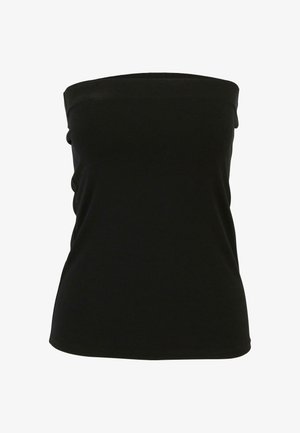 Must tippeta, mis on valmistatud venivast kangast, sileda tekstuuri ja istuva disainiga. Ilma nähtava riistvara või aksessuaarideta.