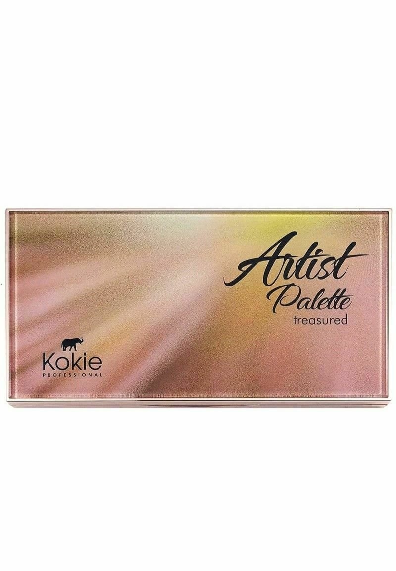 Kokie Professionell Konstnärspalett "Treasured", med en glänsande roséguld-finish som har en gradient och svart text, slät textur.