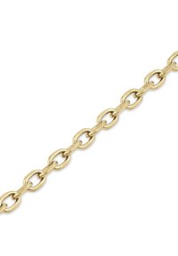 Guldhalskæde med aflange ovale led, poleret finish, glat tekstur og ensartet design uden pynt.