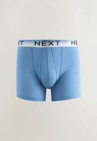 Boxers pour hommes bleu clair avec une ceinture blanche affichant le nom de la marque "NEXT" en lettres noires.