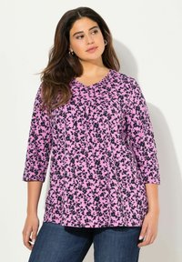 Ulla Popken FLORAL 3/4 SLEEVE V-NECK - Maglietta a manica lunga - amethyst