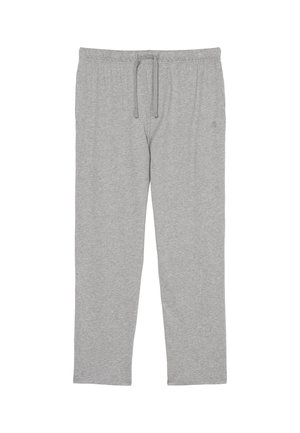 Grå sweatshirtbyxor i mjukt material, med elastisk midja och snörning, raka ben och inga synliga mönster eller detaljer.